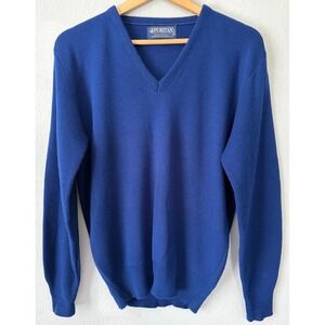 Puritan Mens Vintage Navy Blue V-Neck Sweater Size M Made in USA Acrylic Knit